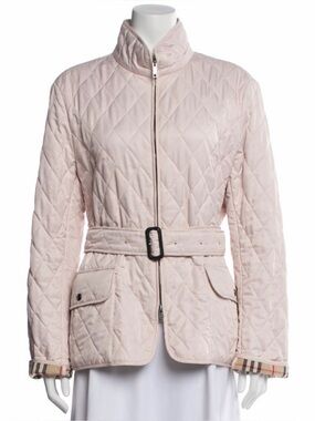 Burberry Pink Quilted Jacket with Zipper and Belt